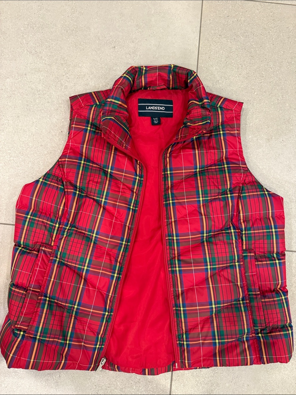 Lands End Holiday Plaid Vest Petite Large